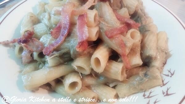 Rigatoni con crema di carciofi e pancetta croccante di gloria kitchenusa