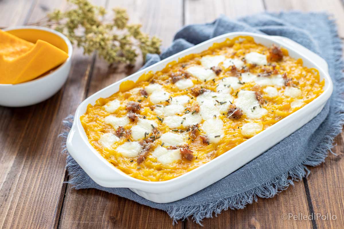 Riso al forno con zucca e salsiccia