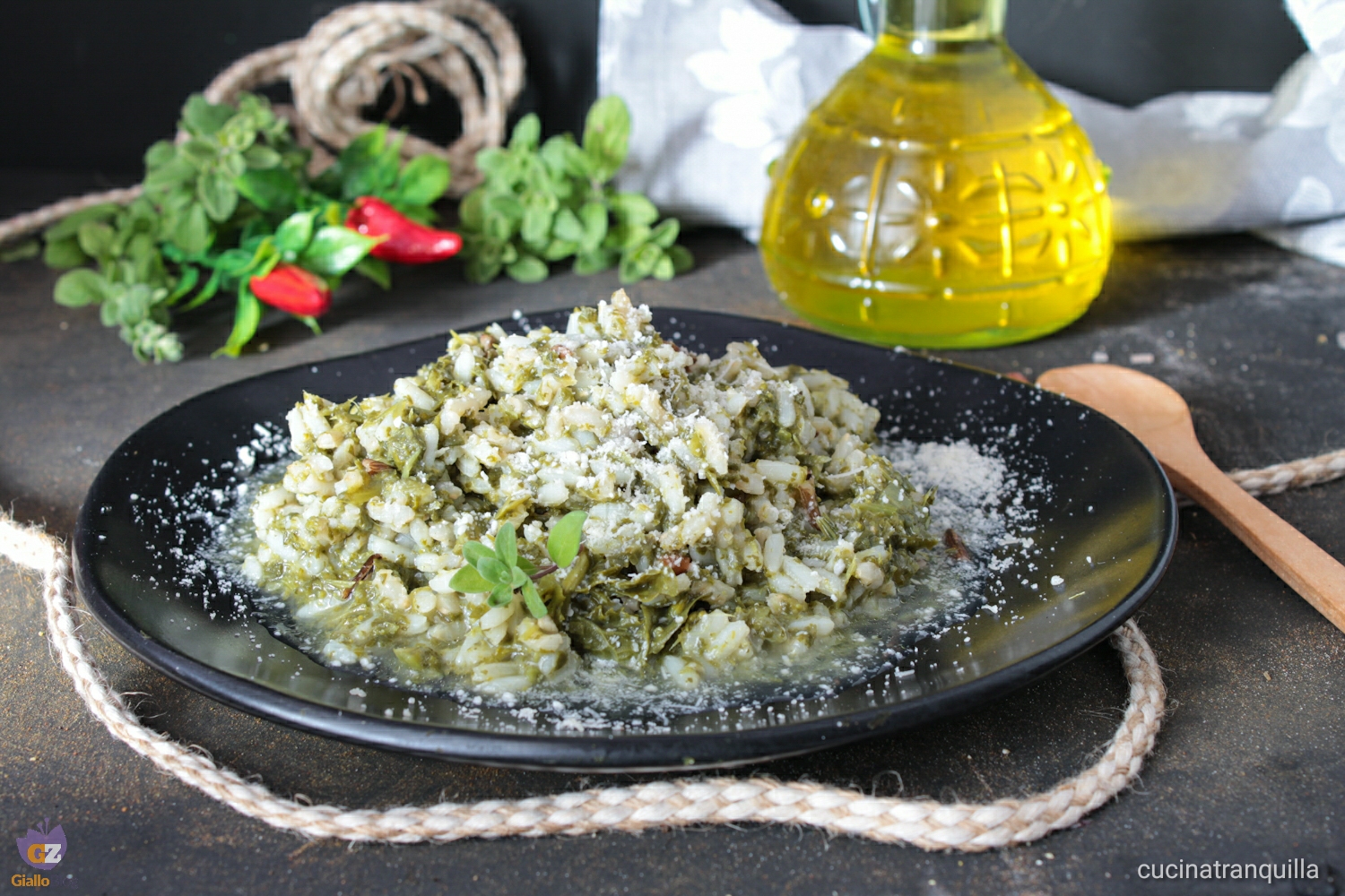 Riso al vapore con cime di rapa