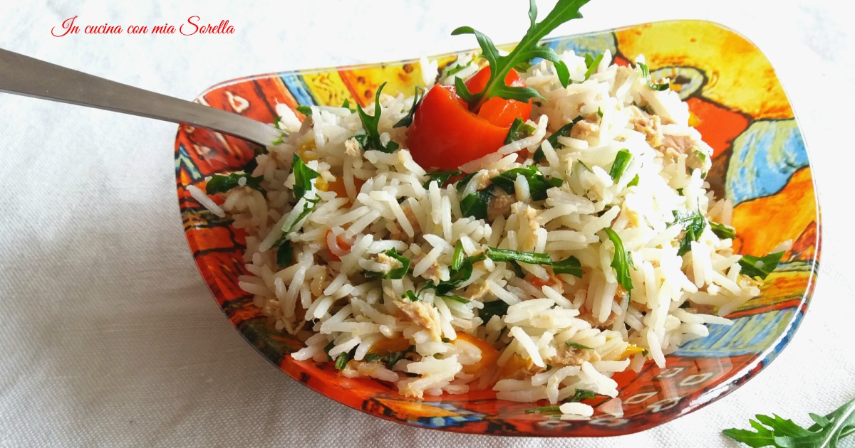 Riso basmati freddo con rucola e peperoni in agrodolce