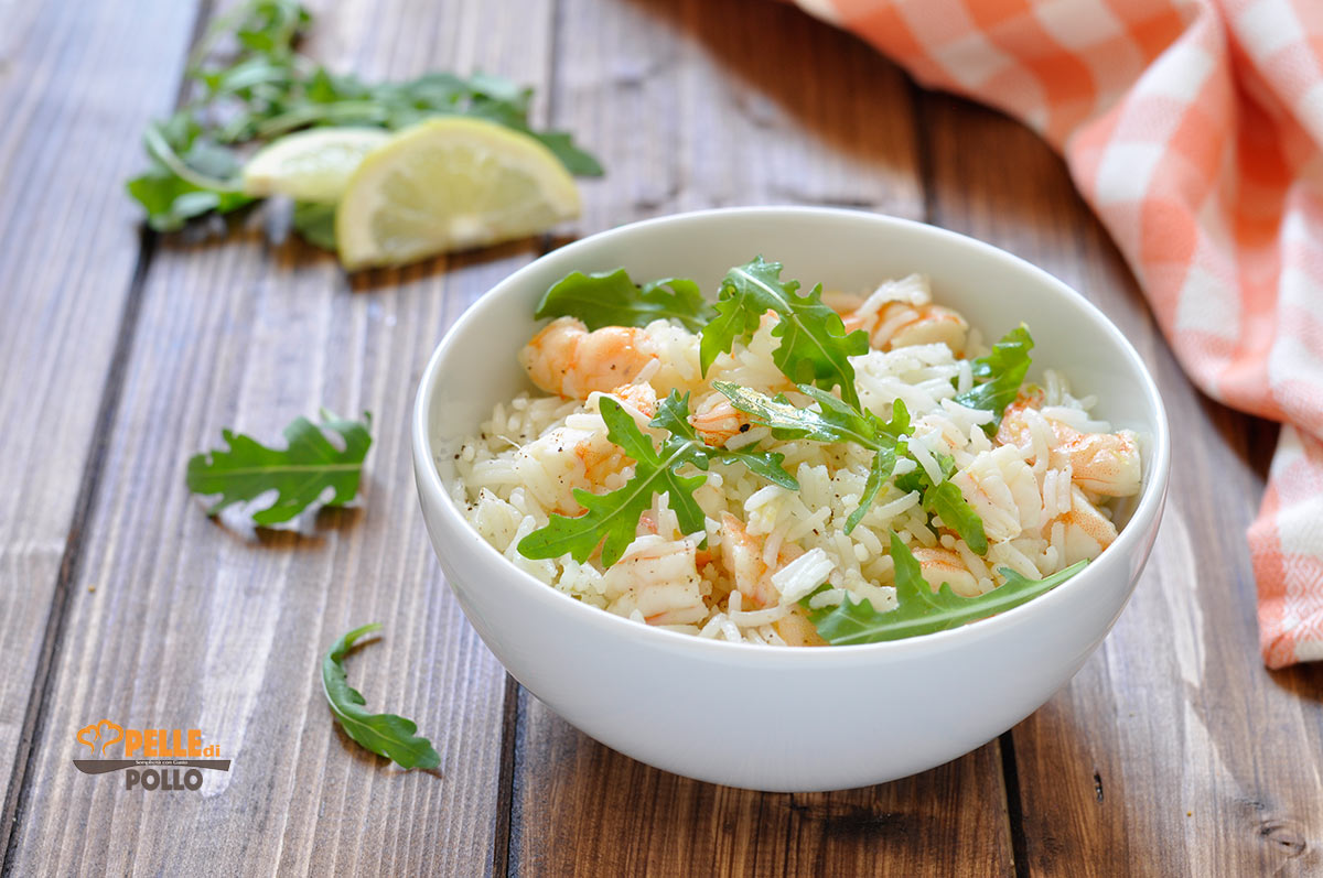 Riso con gamberi limone e rucola