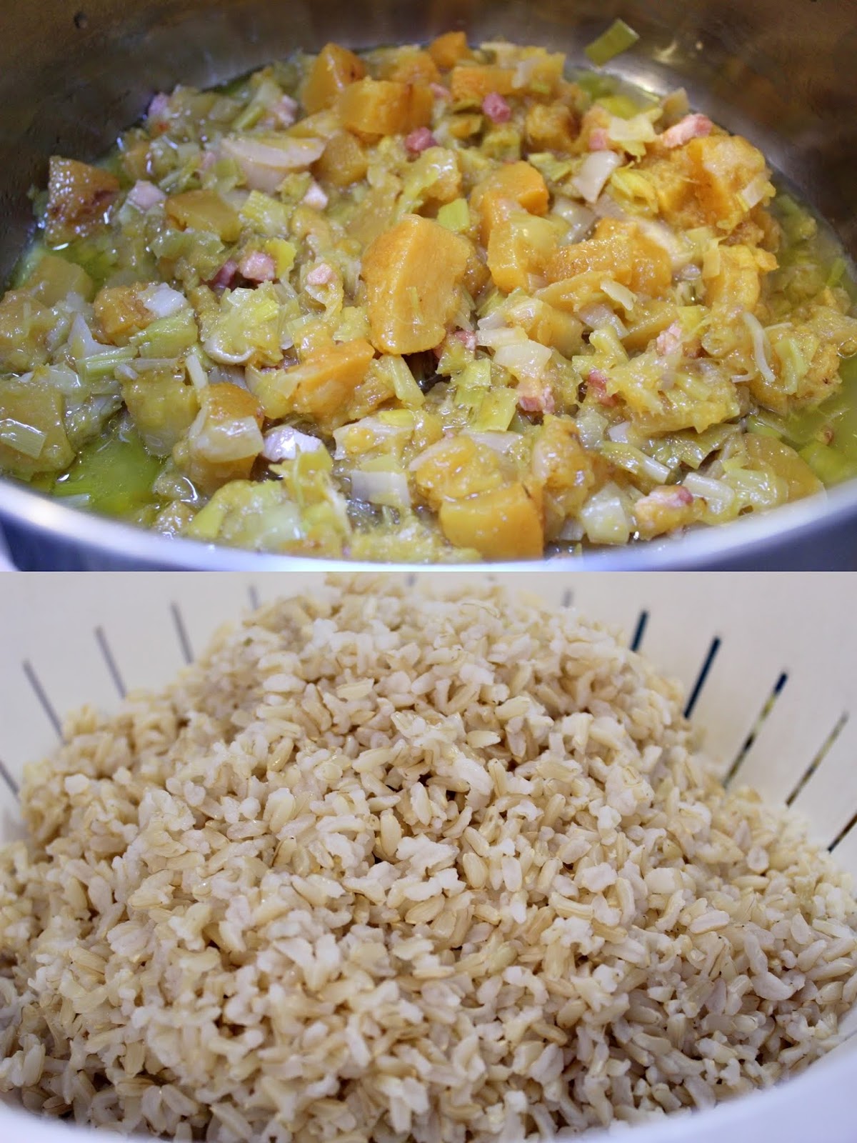 Riso con zucca affumicata e porri