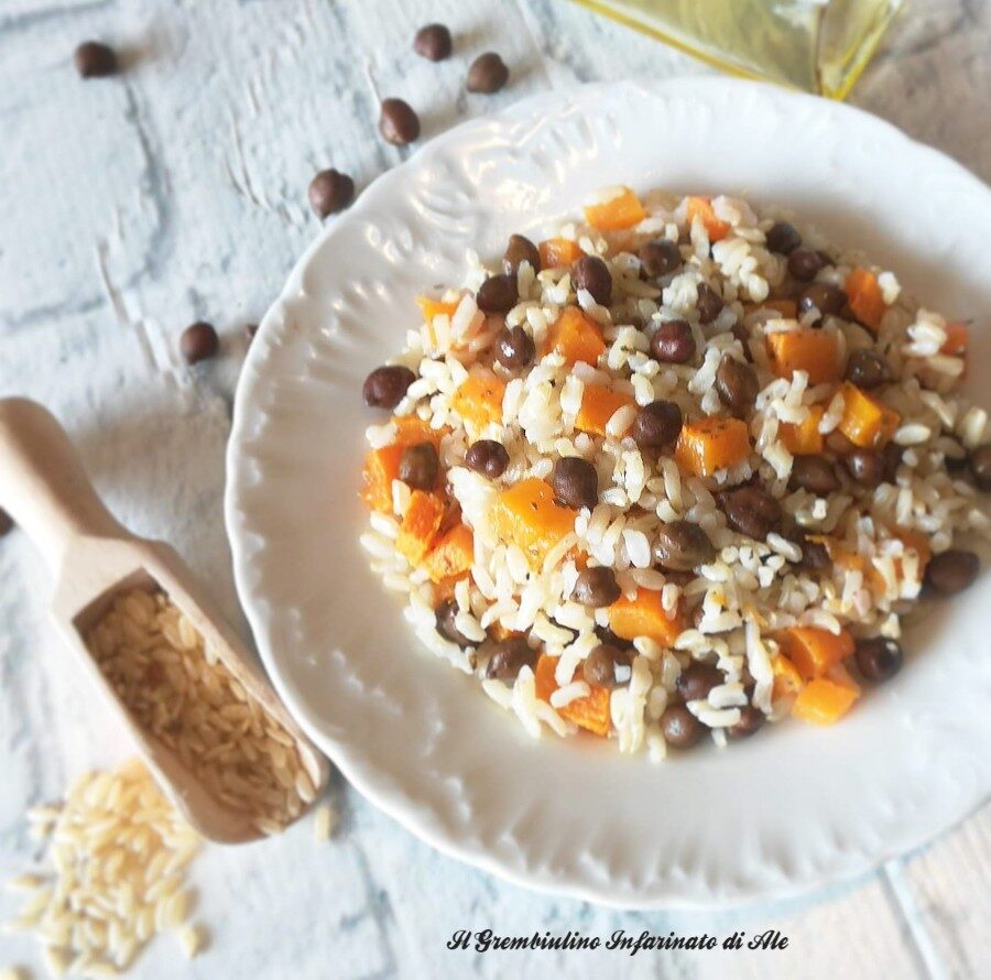 Riso integrale con ceci neri e zucca
