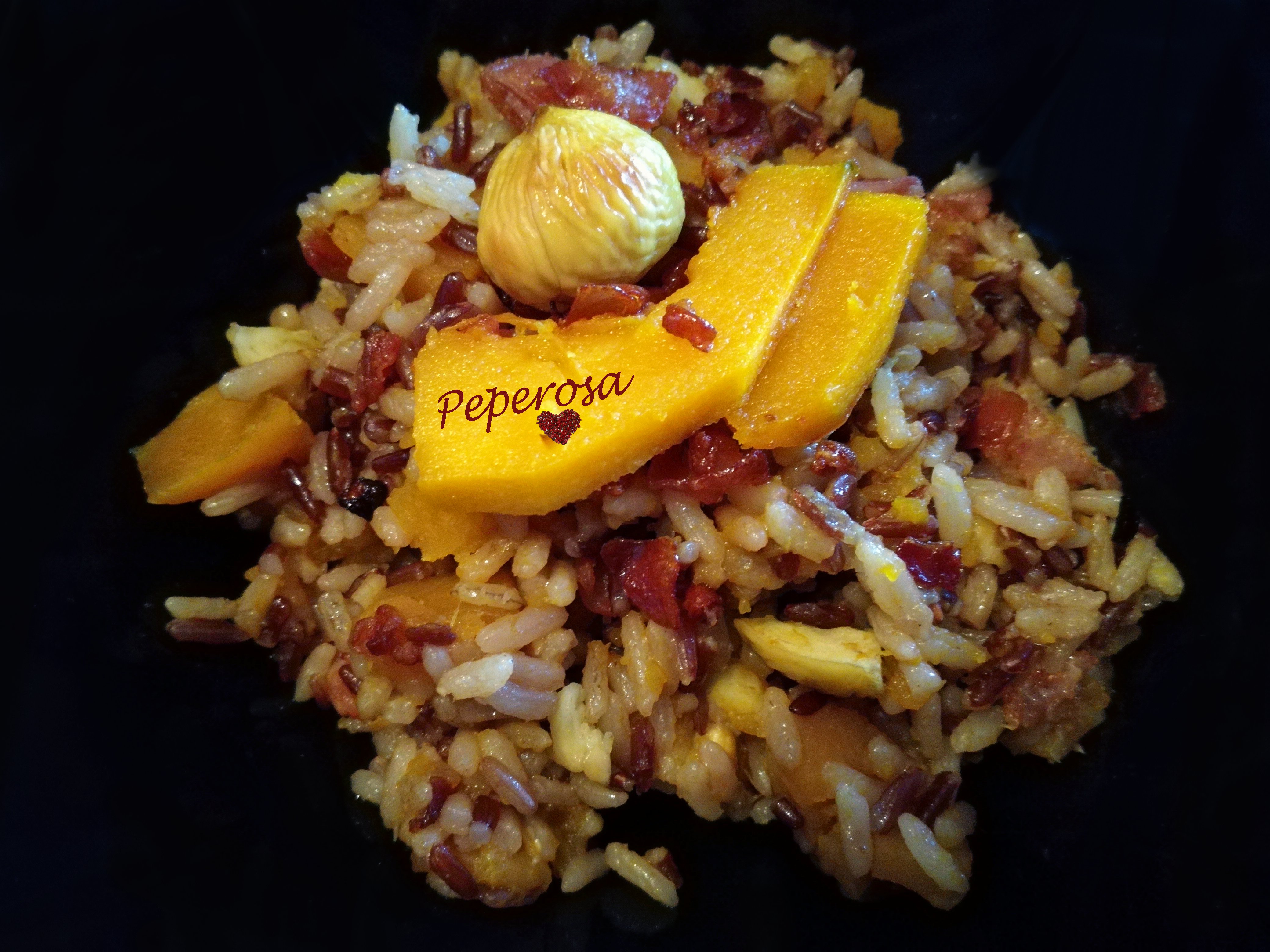 Riso integrale zucca,castagne e speck