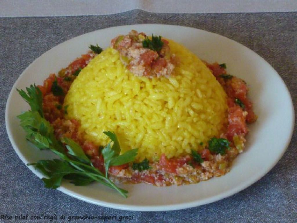 Riso pilaf con ragù di granchio