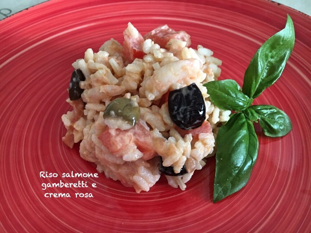 Riso salmone gamberetti e crema rosa