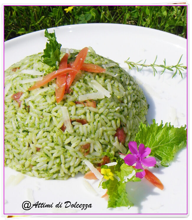 Riso tiepido con pesto alle cime di rapa
