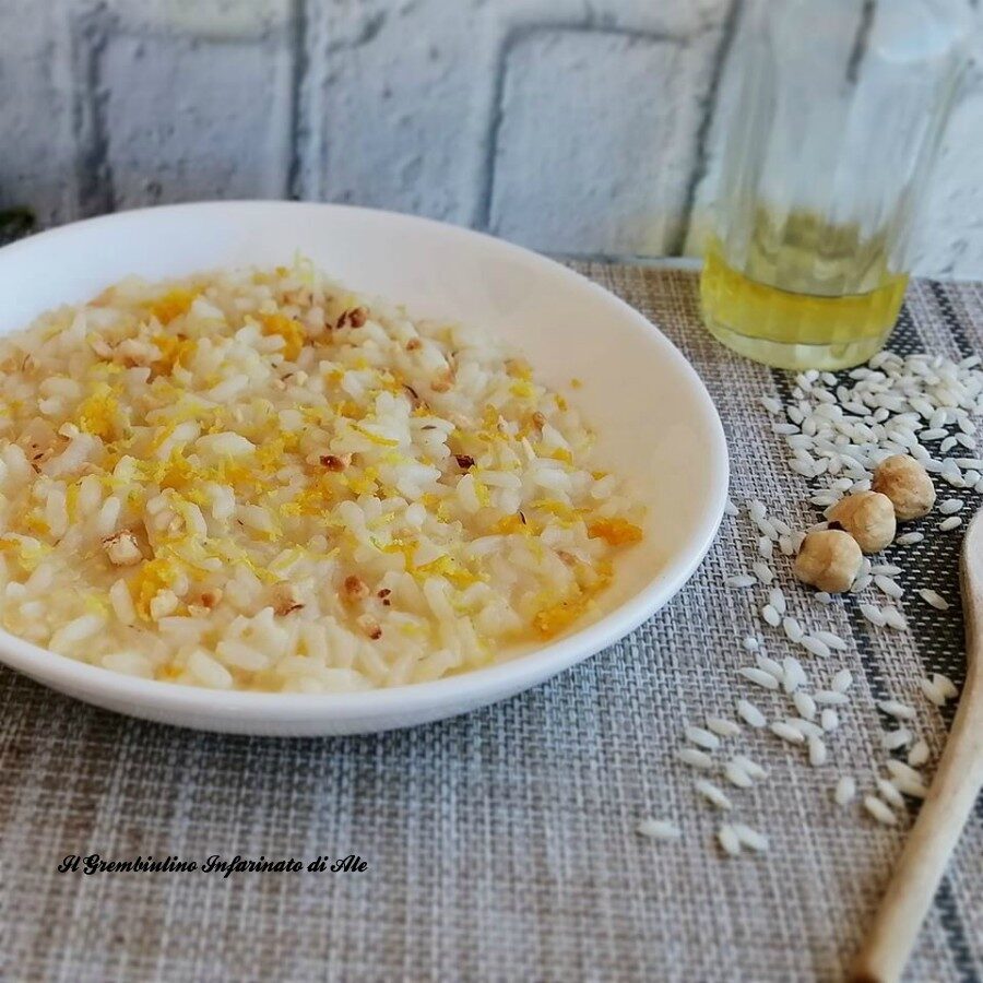 Risotto agli agrumi e granella di nocciole