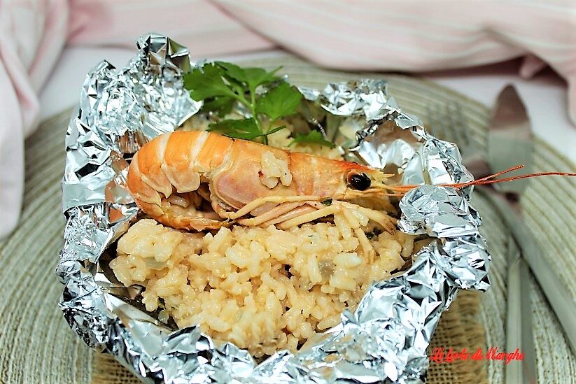 Risotto agli scampi in cartoccio