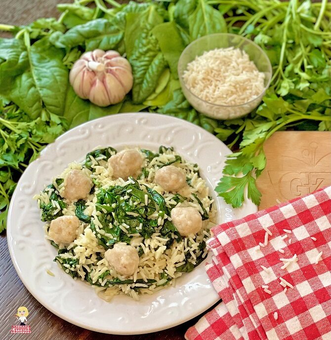 Risotto agli spinaci con polpette