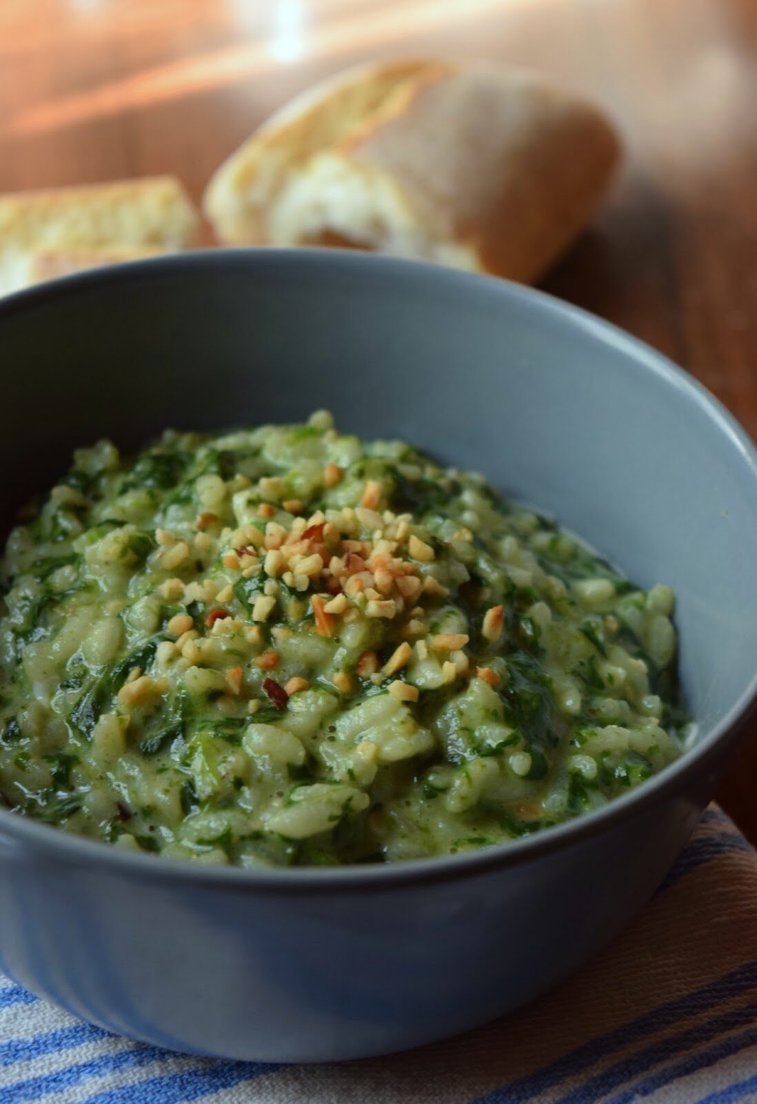 Risotto agli spinaci, stracchino e nocciole