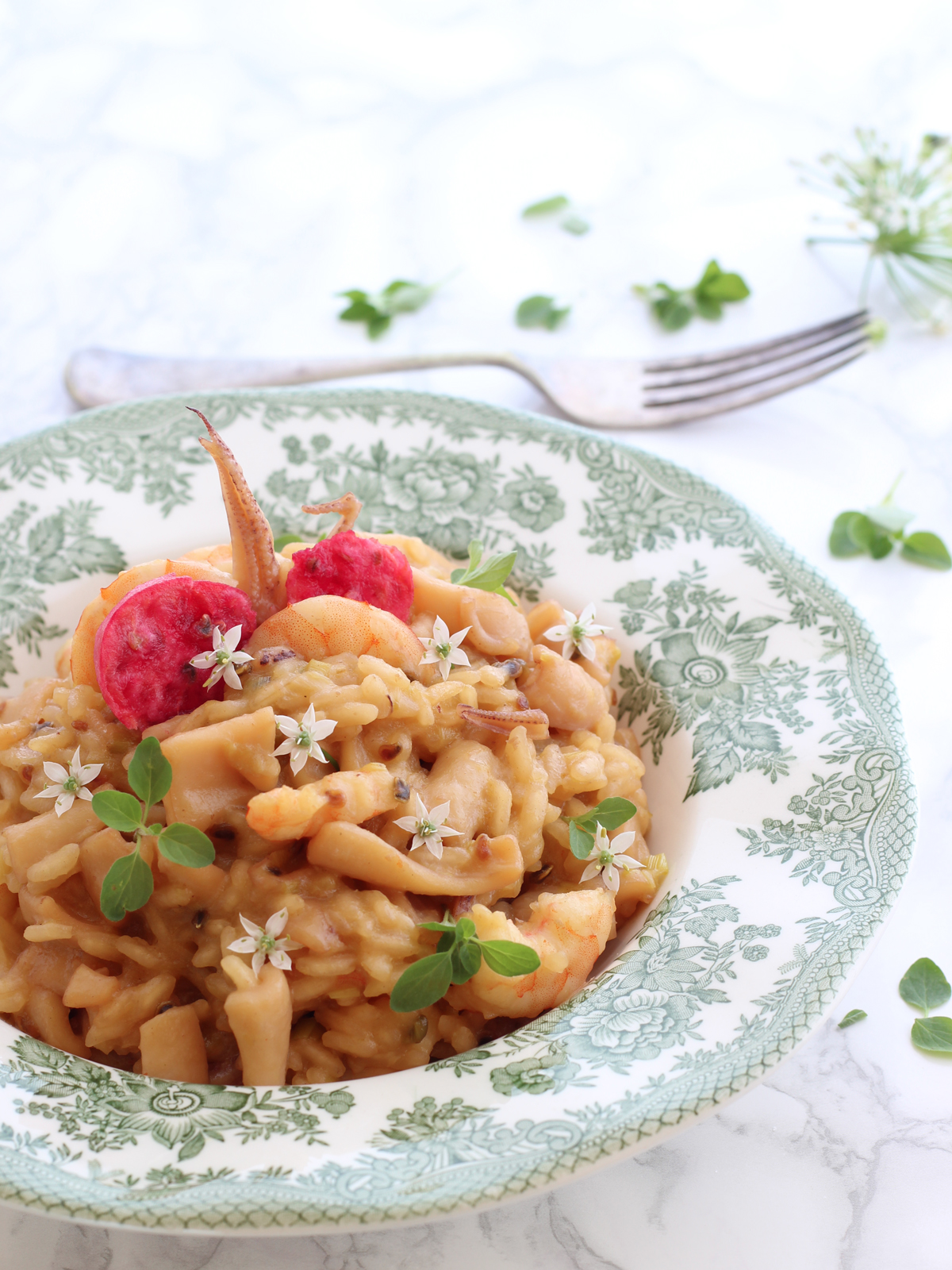 Risotto ai fichi d’india con calamarelle e mazzancolle