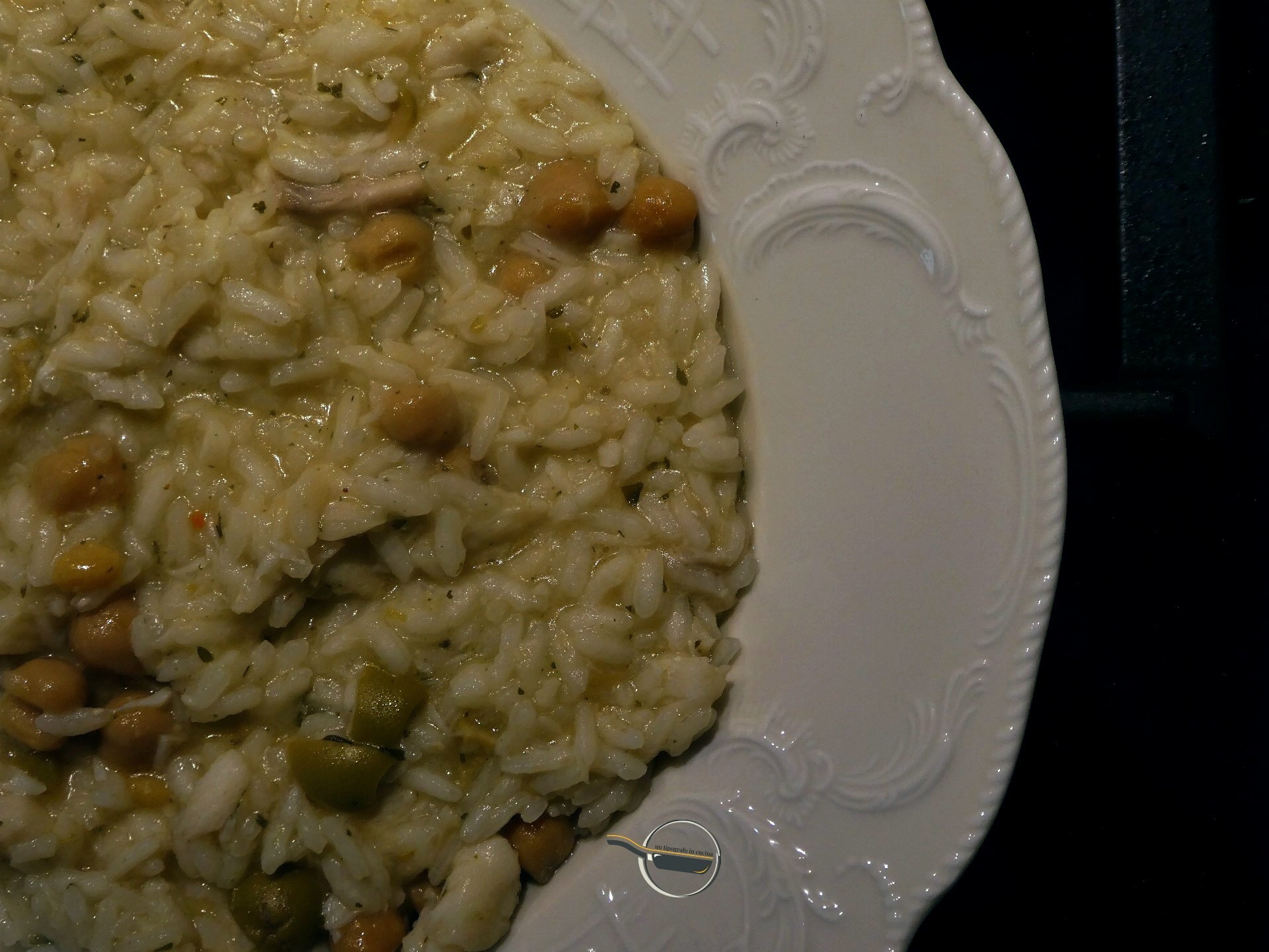 Risotto al persico, ceci e olive