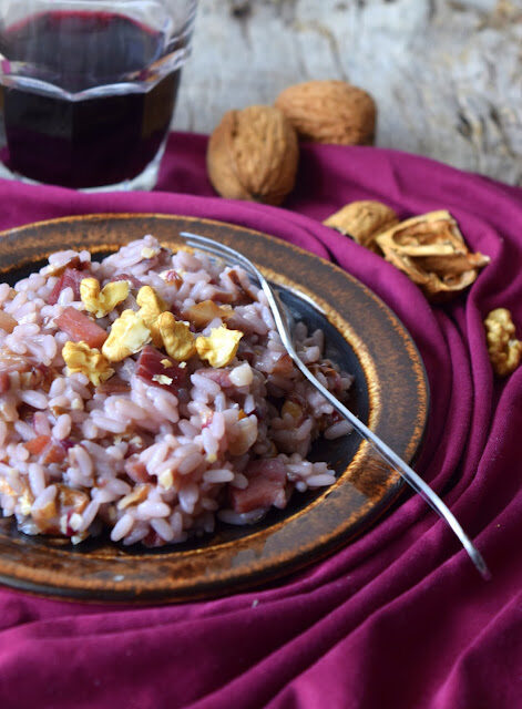 Risotto al radicchio, speck e noci