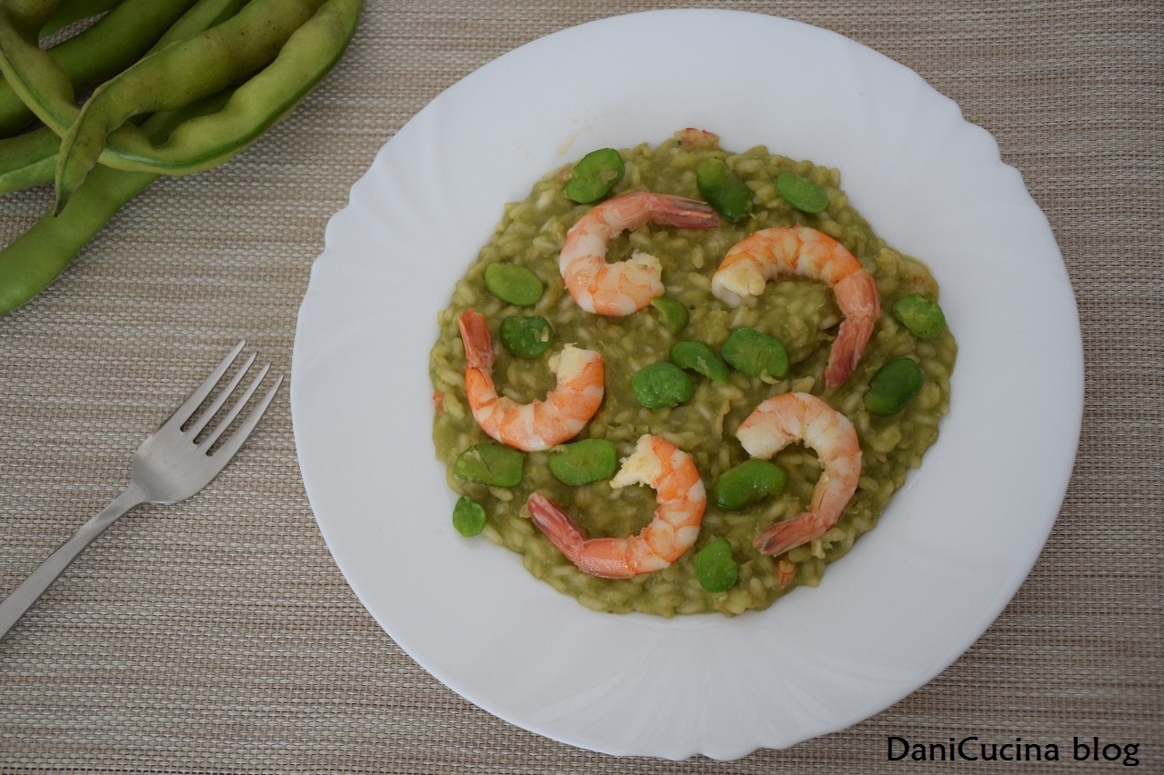 Risotto alla crema di fave e gamberi
