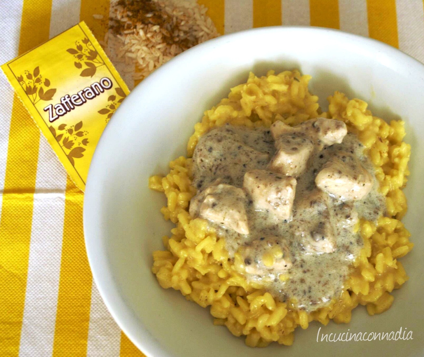 Risotto alla milanese con pollo alla crema di tartufo