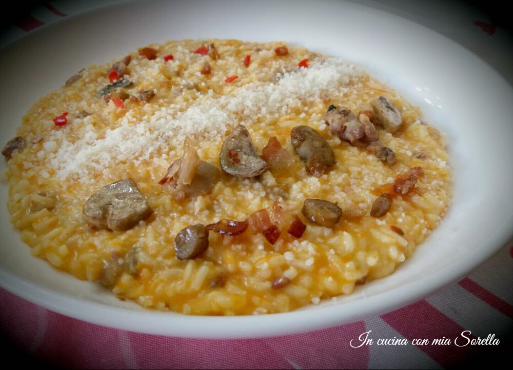 Risotto alla zucca con funghi e pancetta