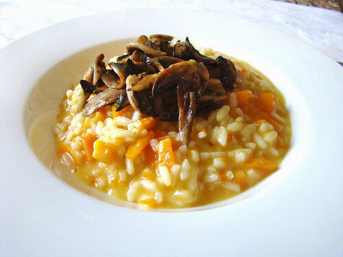 Risotto alla zucca e pecorino toscano con funghi saltati