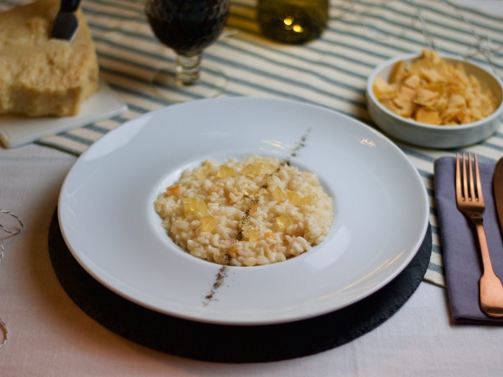 Risotto alle croste di parmigiano e mostarda