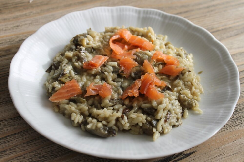 Risotto carciofi e salmone