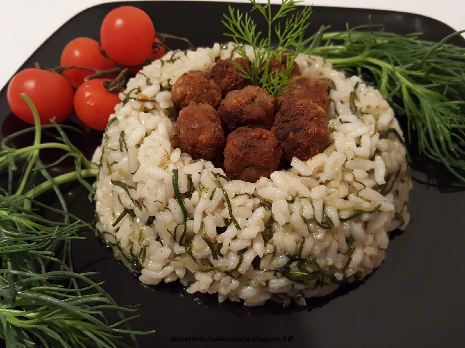 Risotto con agretti e polpettine all’aneto