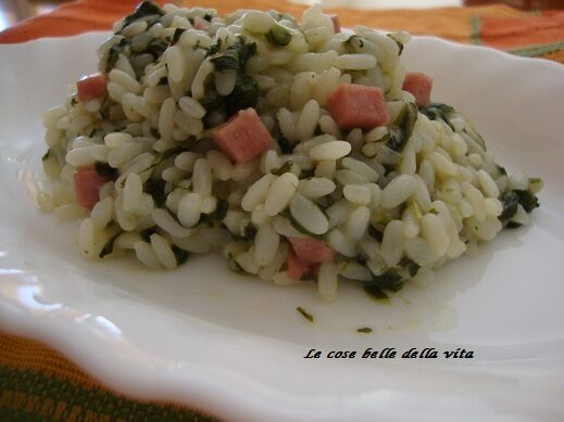 Risotto con bieta,erbette e prosciutto