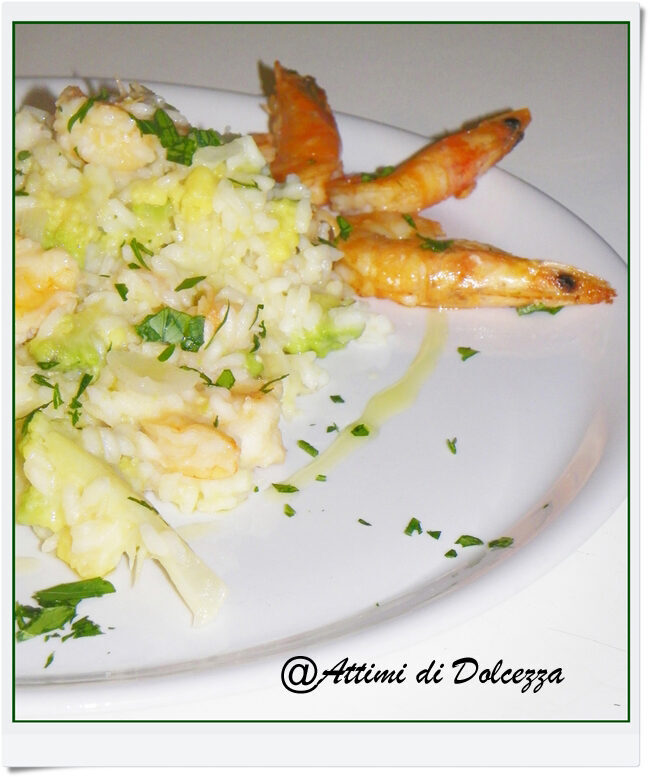 RISOTTO CON BROCCOLO ROMANO E GAMBERI