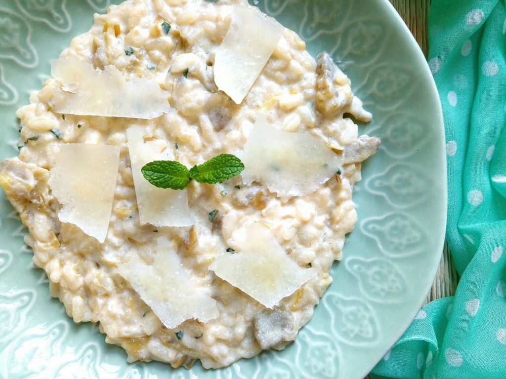 RISOTTO CON CARCIOFI RICOTTA PECORINO E MENTA