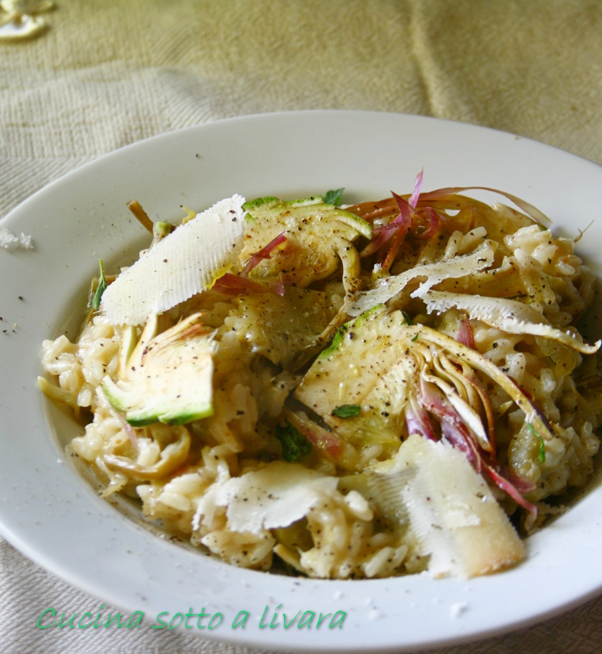 Risotto con carciofo romanesco  e pecorino alle vinacce