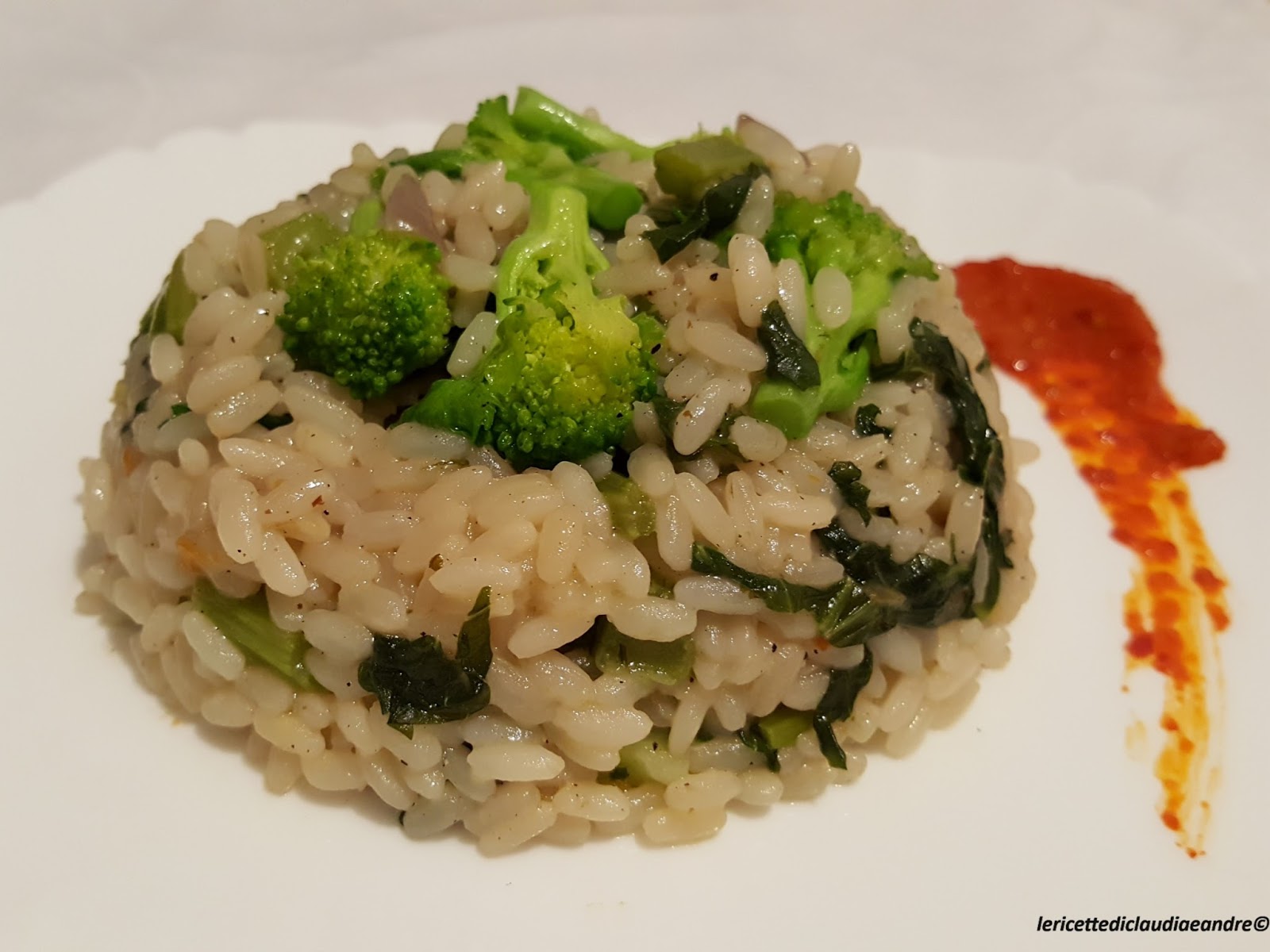 Risotto con cime di rapa e salsa di peperoncini piccanti