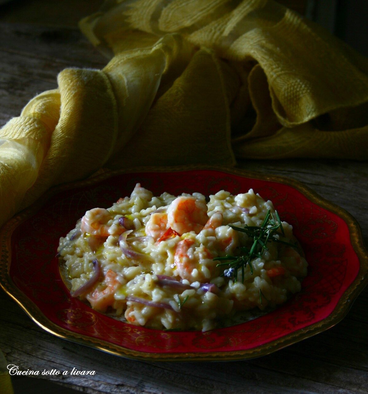 Risotto con crema di topinambur e mazzancolle
