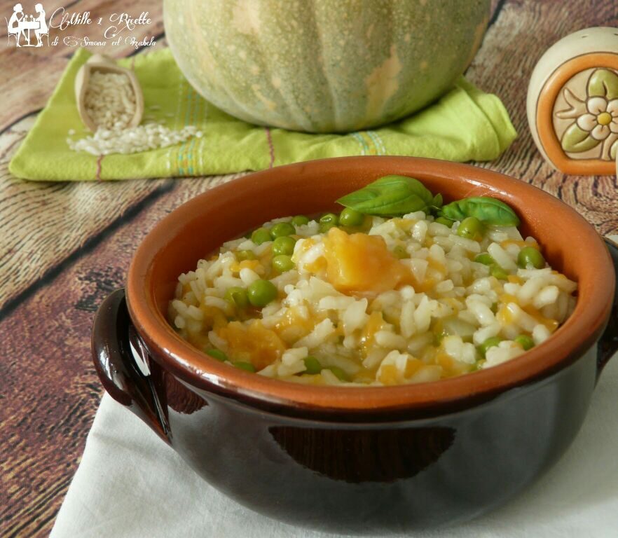 Risotto con crema di zucca e piselli