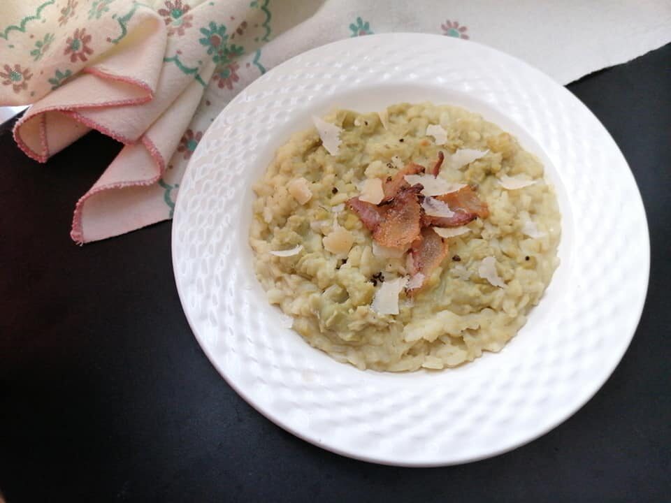 Risotto con fave e guanciale