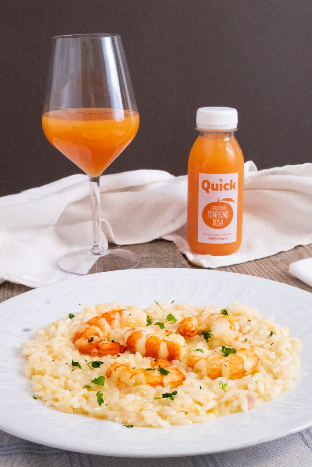 Risotto con gamberoni e pompelmo rosa
