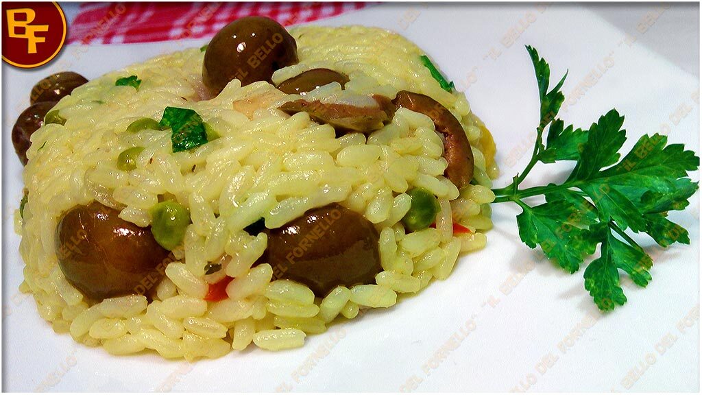 Risotto con peperoni olive e fesa di tacchino