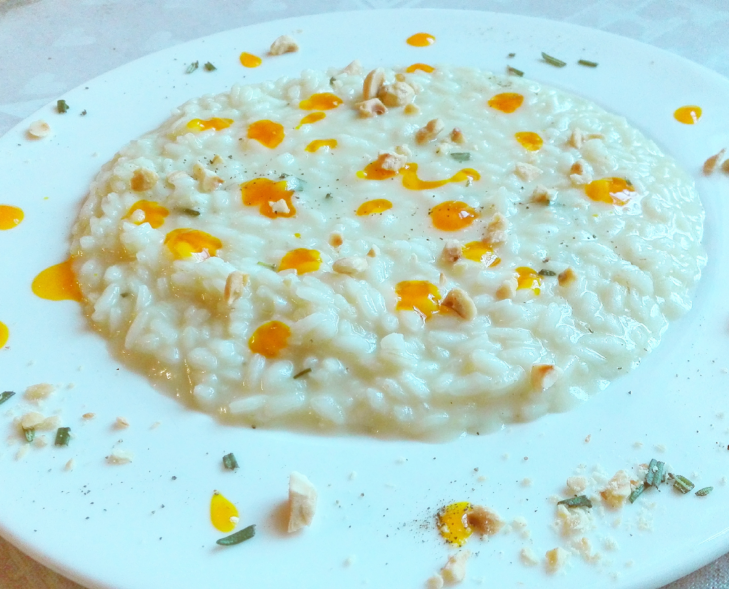 Risotto con porri, taleggio e gel di zafferano