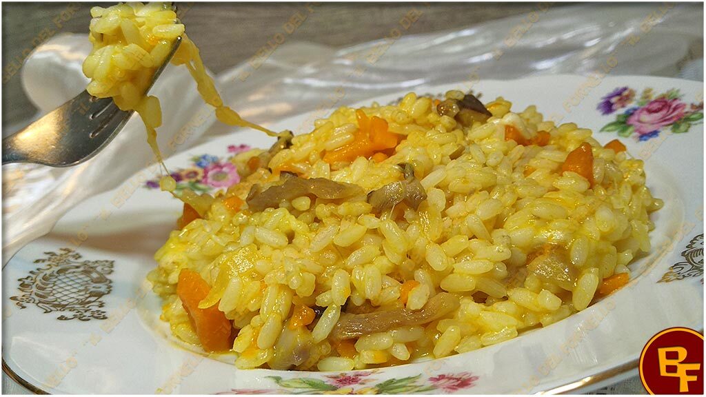 Risotto con zucca funghi e provolone
