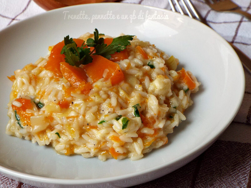 Risotto con zucca porro e formaggi cremosi