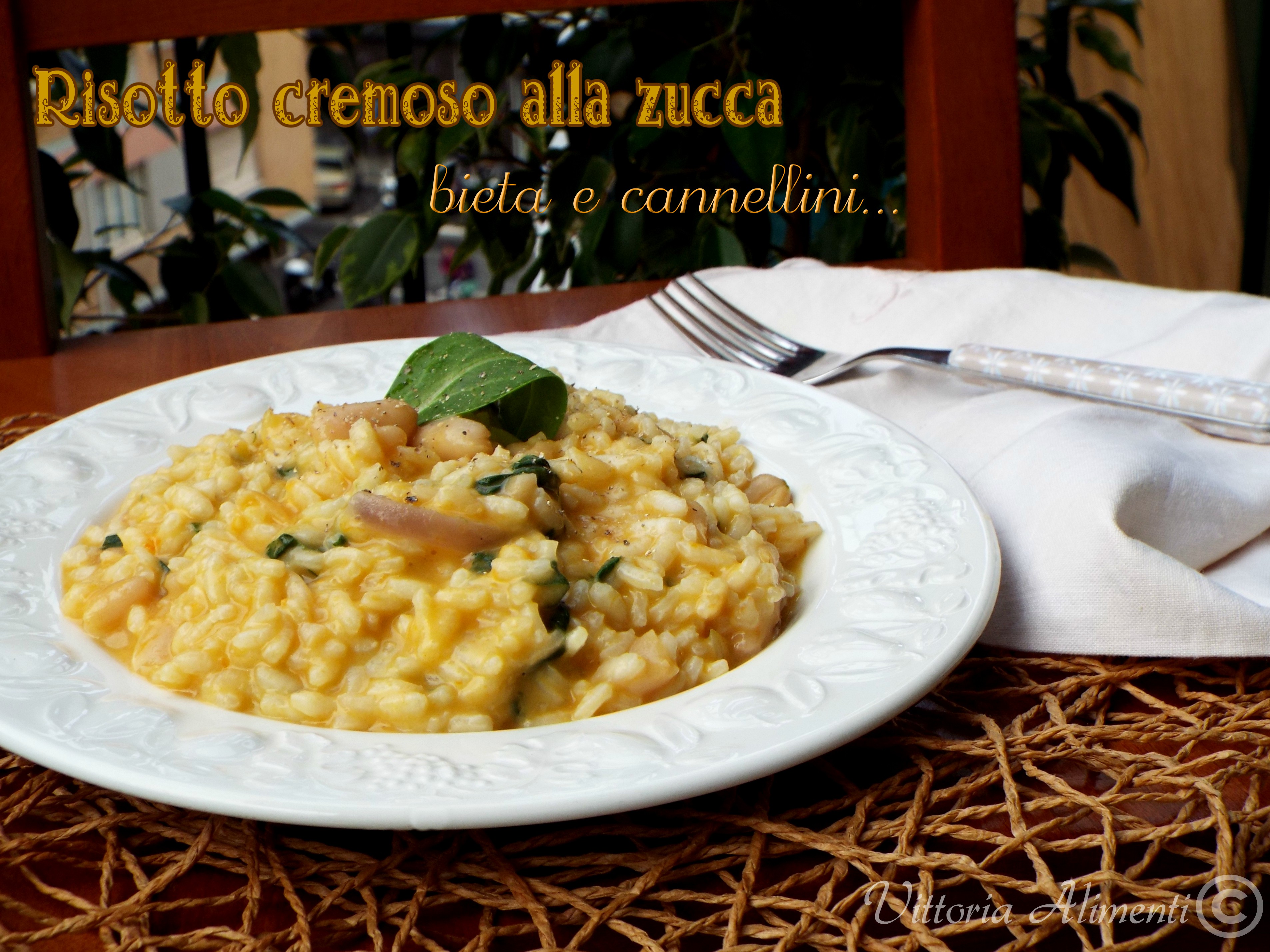 Risotto cremoso alla zucca, bieta e cannellini
