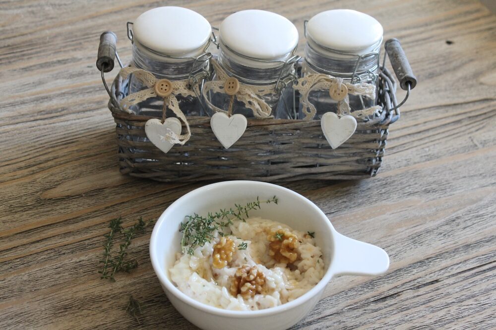 Risotto panna vegetale e noci