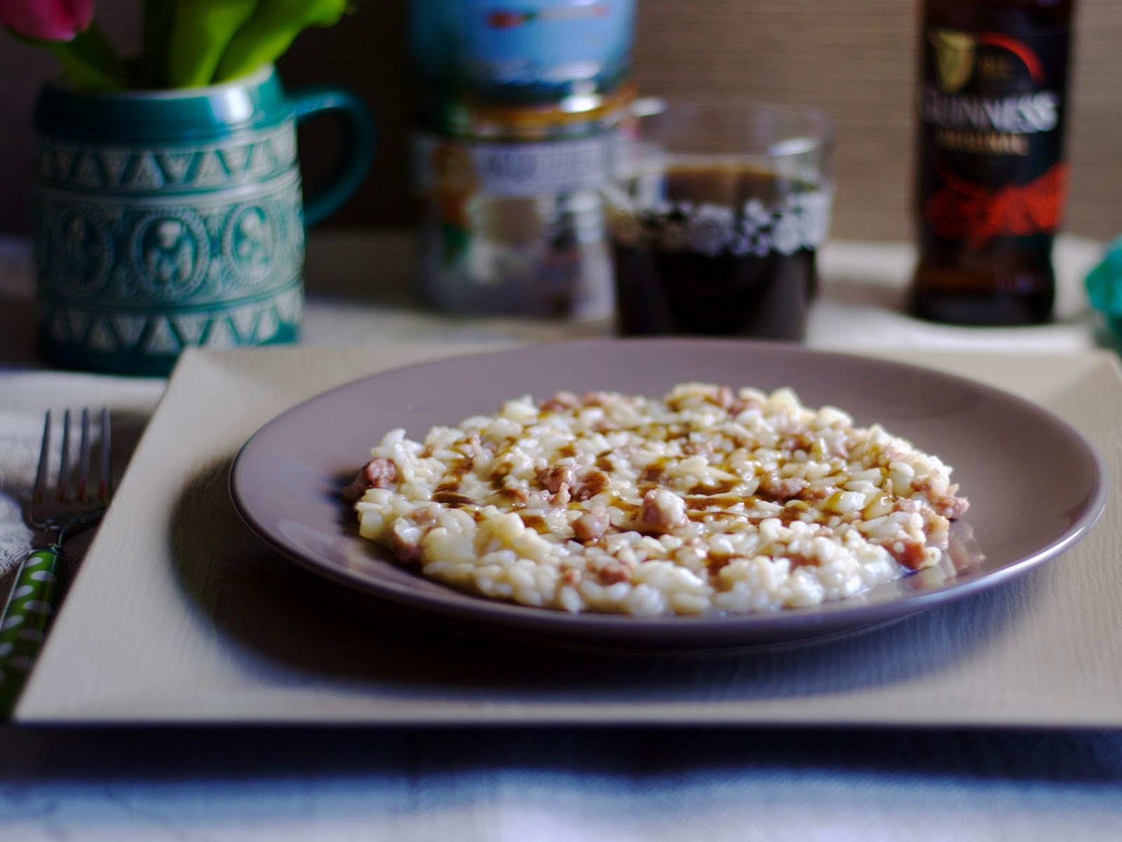 Risotto patate, salsiccia e Guinness