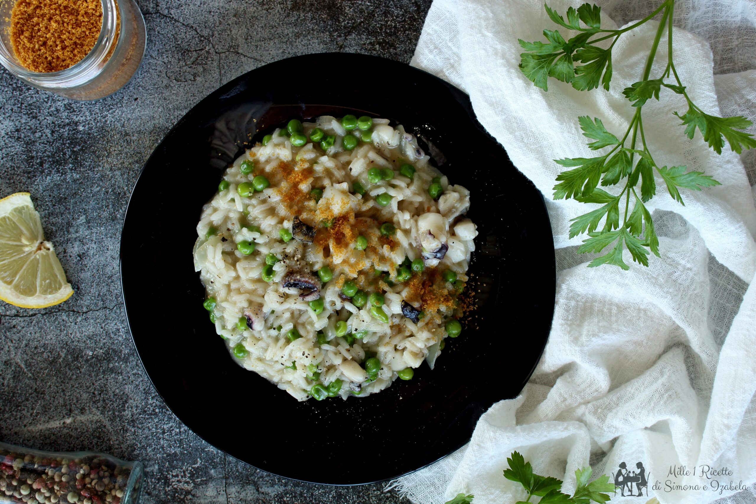 Risotto seppia piselli e bottarga