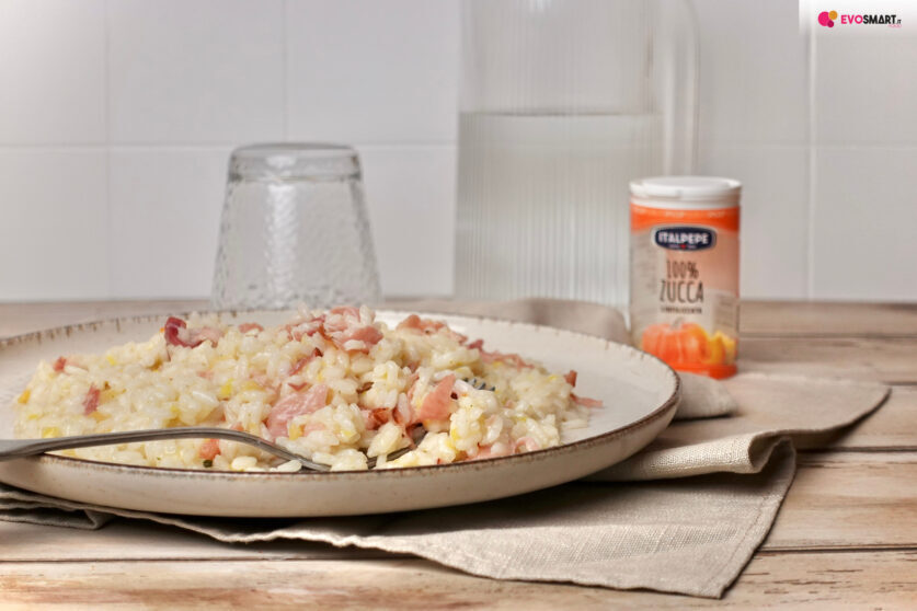 Risotto speck e zucca liofilizzata