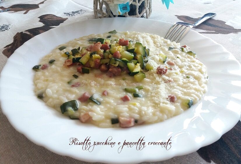 Risotto zucchine e pancetta croccante