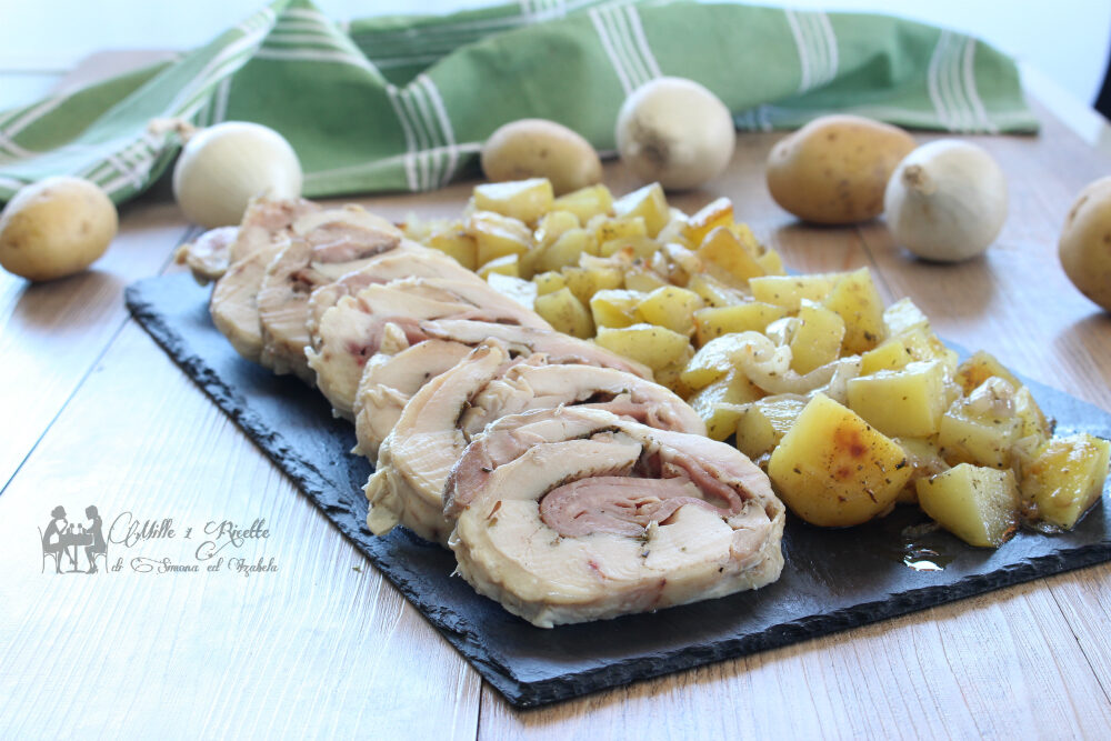 Rollè di pollo farcito con provola e prosciutto cotto