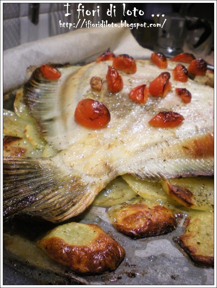 Rombo al forno con patate.