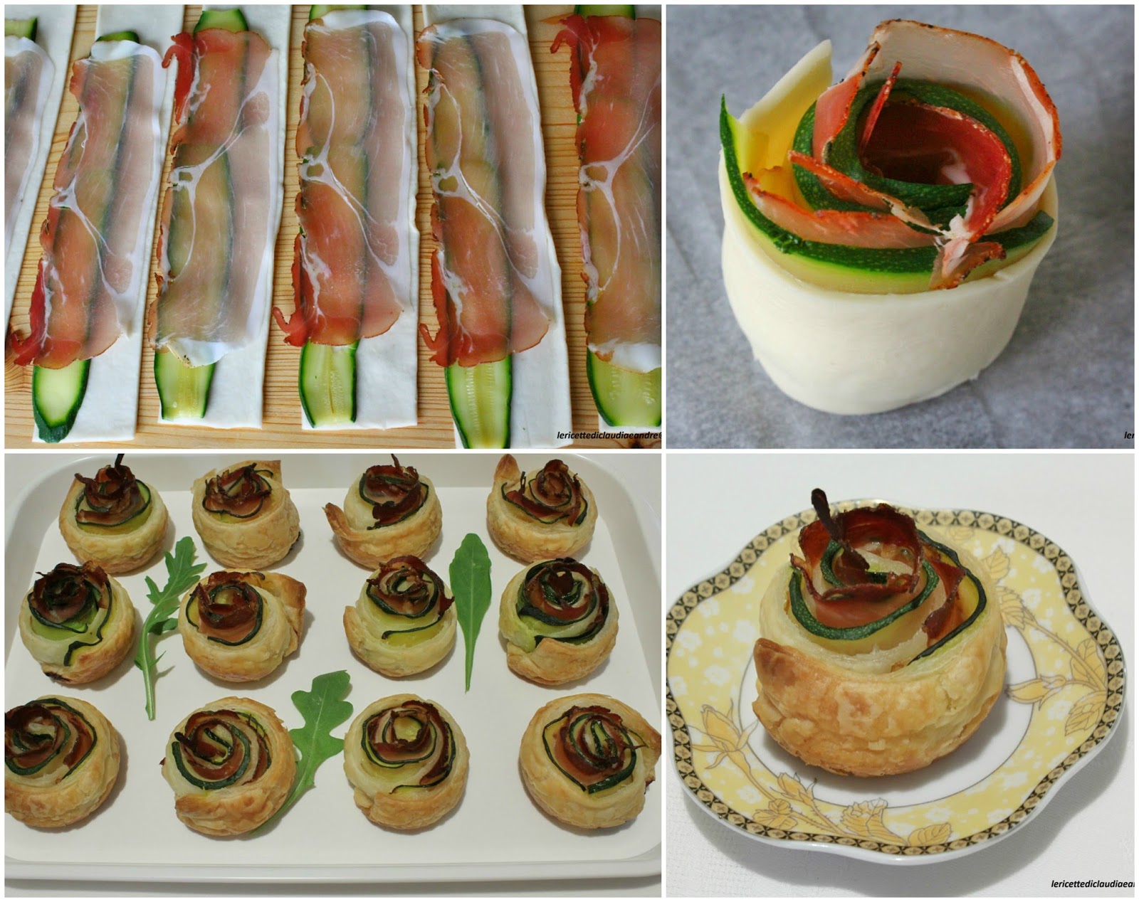 Roselline di sfoglia con speck e zucchine