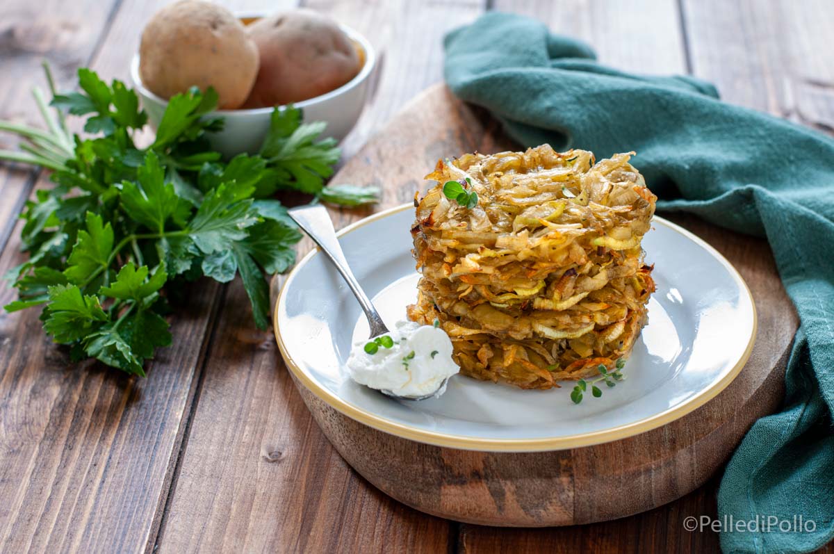 Rosti di patate al forno con porri