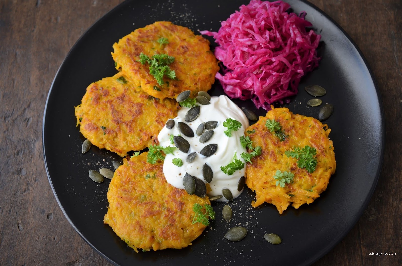 Rösti di zucca con cavolo rosso marinato