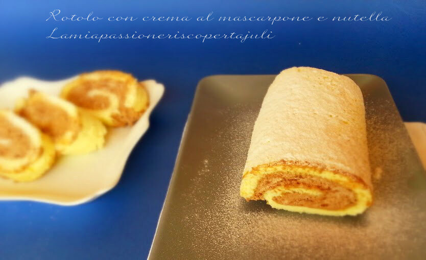 Rotolo con crema al mascarpone e nutella, zucchero a velo